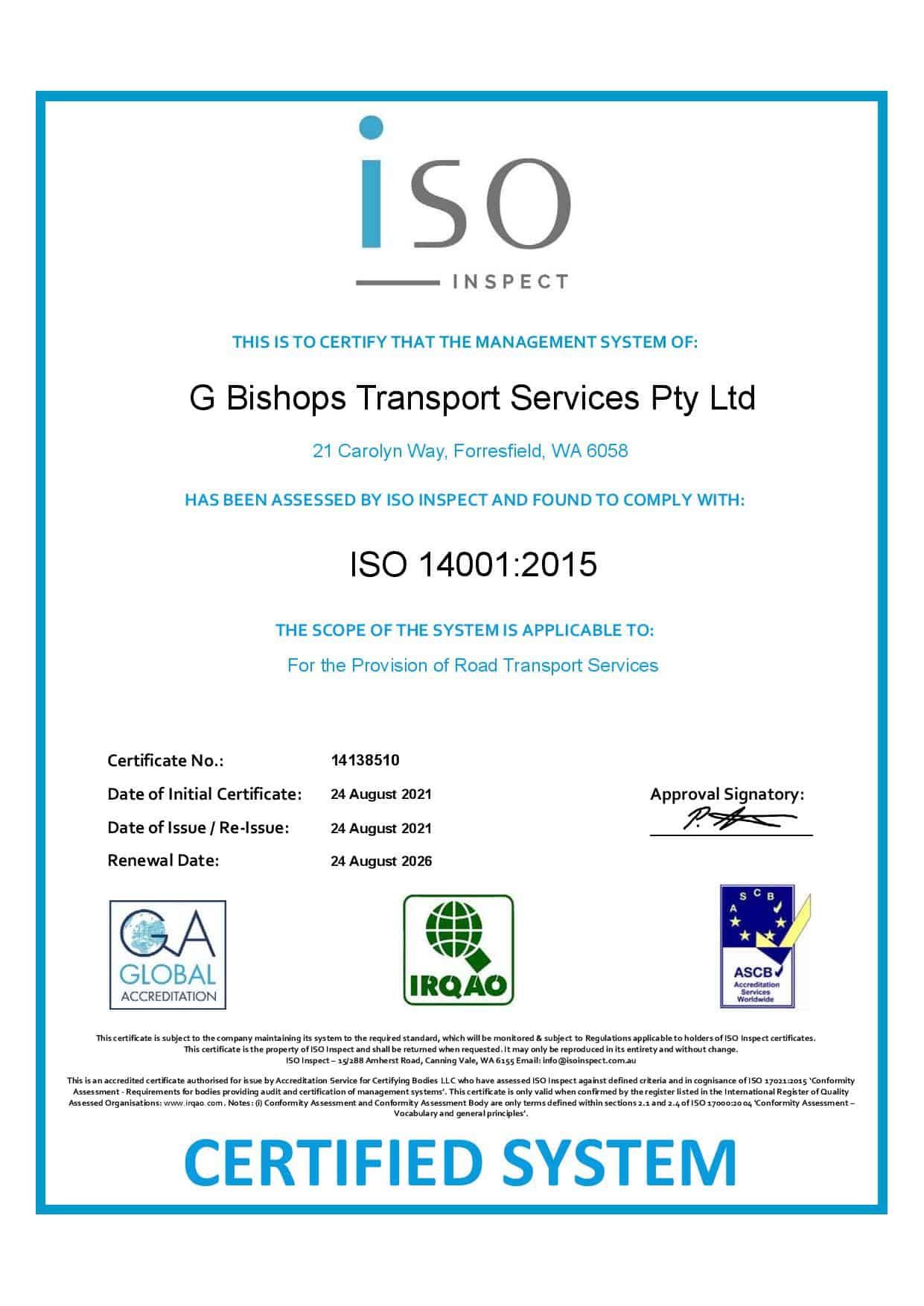 ISO 14001 Certificate